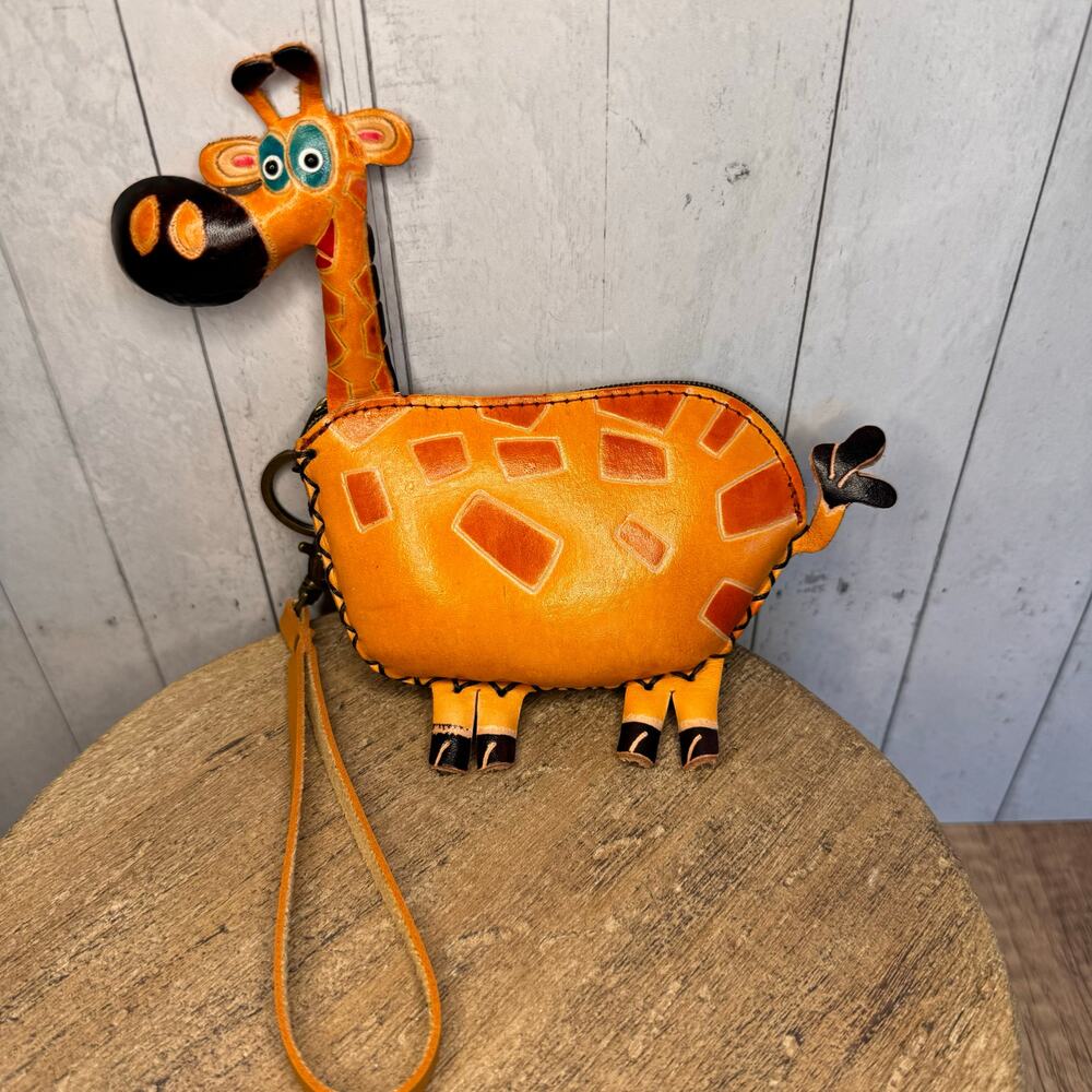 Genuine Leather Giraffe Wristlet Wallet Leather Zoo Coin Purse NEW FAST SHIP
